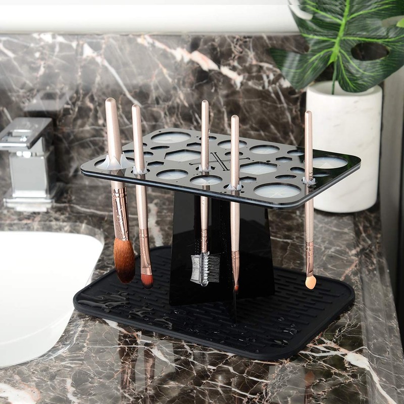 28 Hole Makeup Brush Drying Rack Silicone Mat Collapsible Holder Dryer Stand gallery
