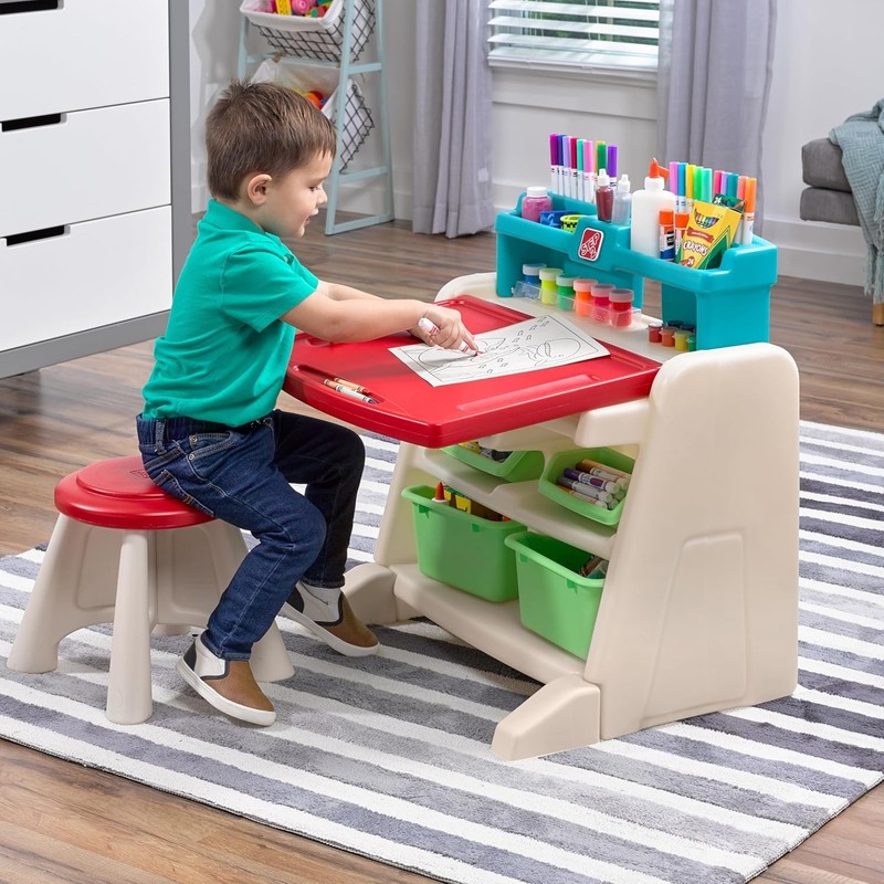 Flip & Doodle Easel Desk With Stool, Kids 2 in 1 Activity Table, Art Board, M... gallery