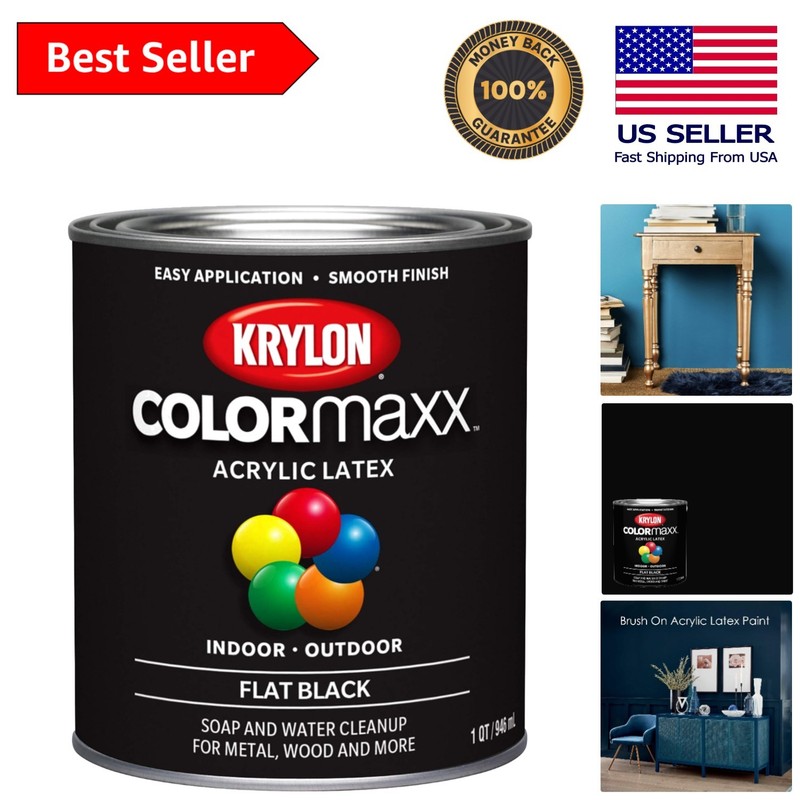 COLORmaxx Acrylic Latex Flat Black Paint – 31 Fl Oz for Indoor/Outdoor Projects