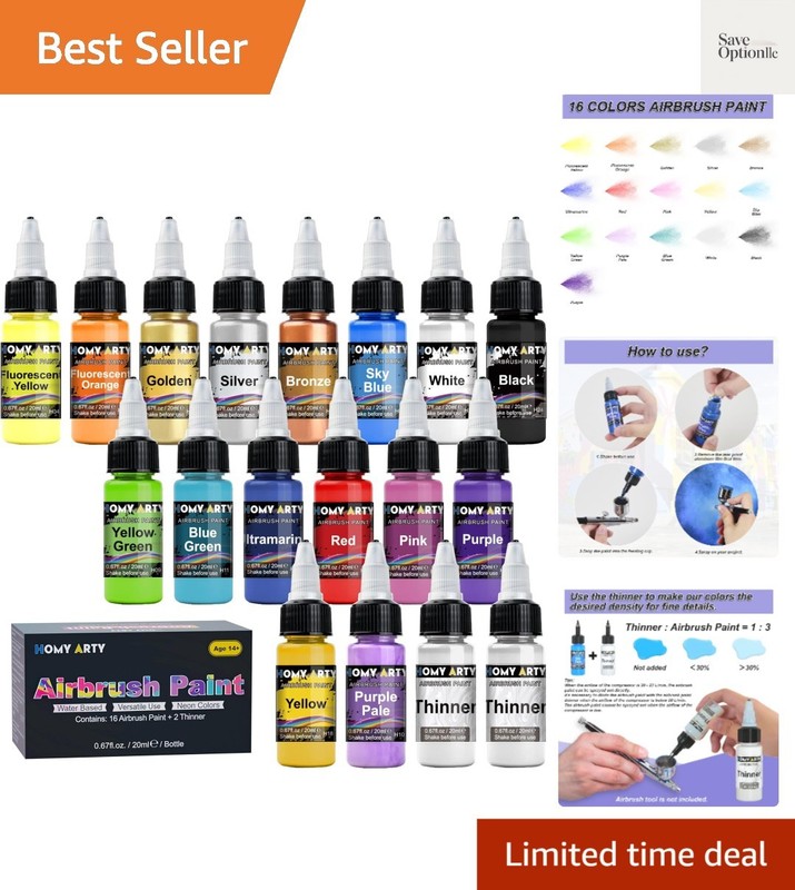 Airbrush Paint – 16 Colors with 2 Thinner, Ready to Spray, Water-Based, Acryl…