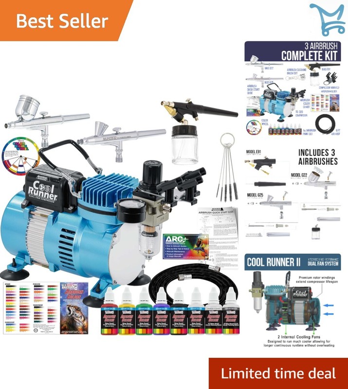 Air Compressor Airbrush Kit 3 Airbrushes Acrylic Paint Artist Set for Airbrus...