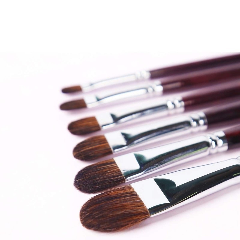 6pcs Red Sable Filbert Paint Brushes for Watercolor, Acrylic, Oil & Gouache Art