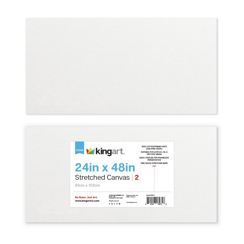 Kingart Stretched White Canvas Set Rectangle 24X48 Inch 2-Pack 100 Cotton