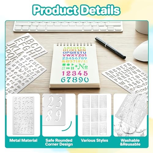 9Pcs Metal Letter Number Stencils,7×4 Inch Reusable Alphabet Symbol gallery