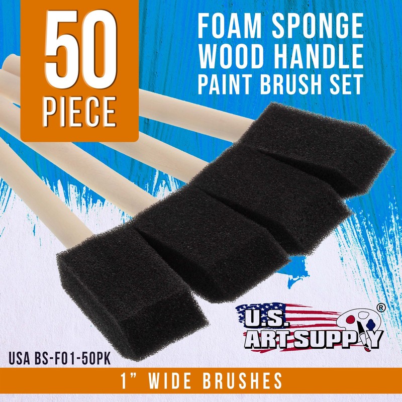 50 Pack - 1" Foam Sponge Paint Brush Set Wood Handle Craft Touch Up Stain gallery