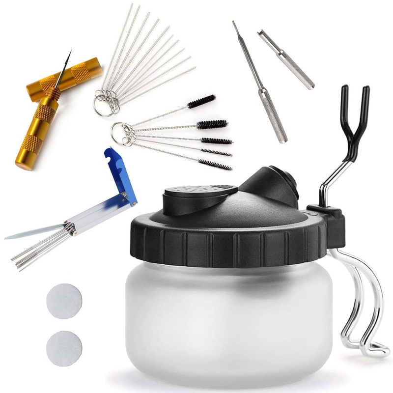 Airbrush Spray Wash Needle Nozzle Brush Glass Cleaning Pot Holder Cleaning Tools