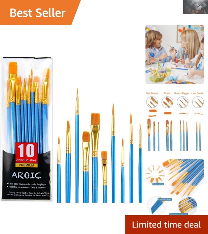 Complete 10-Piece Art Brush Set with Easy Clean Nylon – Ideal for All Techniques