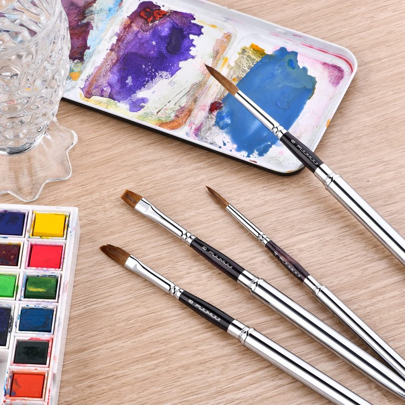 Travel Watercolor Brushes 4 PCS Kolinsky Sable Hair Round Portable Set Pocket gallery