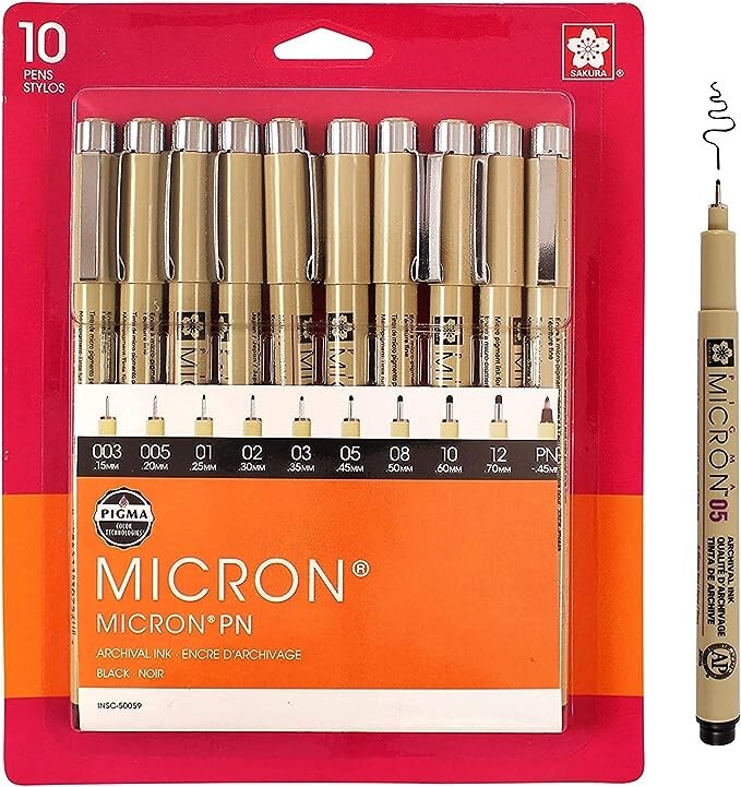 SAKURA Pigma Micron PN Black Fineliners – NEW 10 Pack Assorted Sizes -FAST Ship!