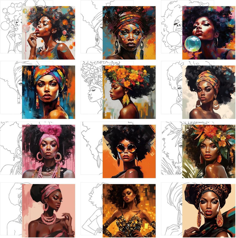 12 Pcs Pre Drawn Canvas for Painting for 8 X 8 Inch Canvas Painting Kits Stretc