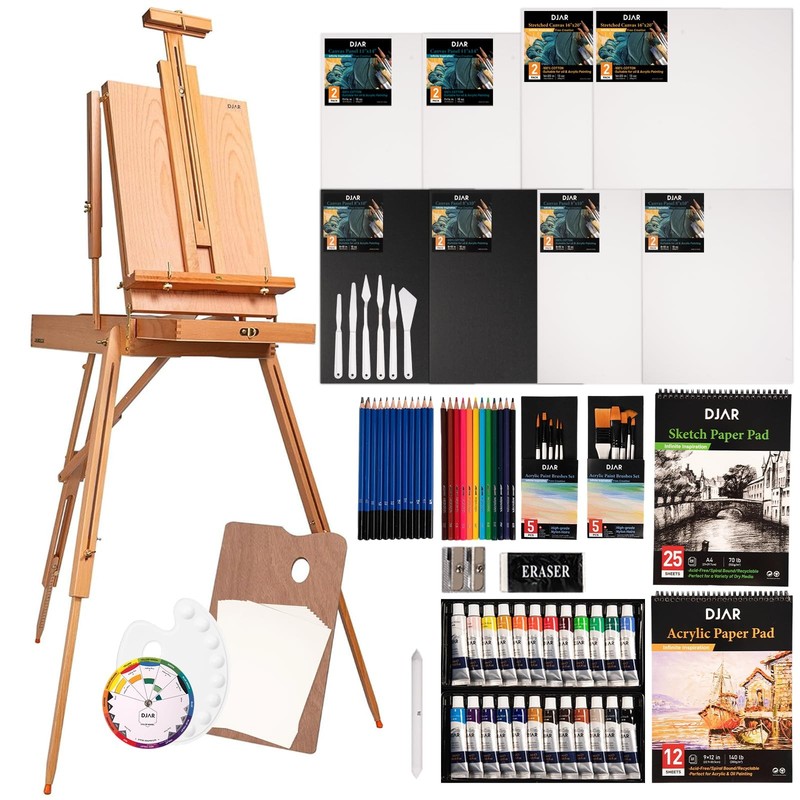 89 pcs Acrylic Paint Set with French Easel for Professional Artist, Painting ...