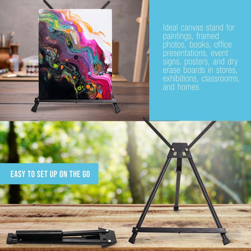 15" to 21" Black Aluminum Tabletop Display Easel with Arms, Artist Tripod Stand gallery