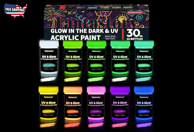 Glow Acrylic Paint – 10 Colors (30ml) – Waterproof Craft Paint