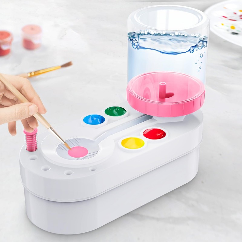 2025 Upgraded Paint Brush Cleaner for Artists, Kids Painting Station with Bru…
