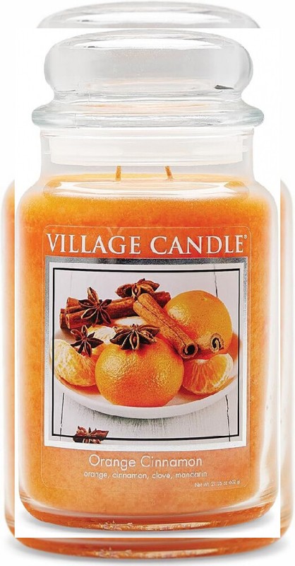 Village Candle Orange Cinnamon Large Glass Apothecary Jar 21.25 oz.,