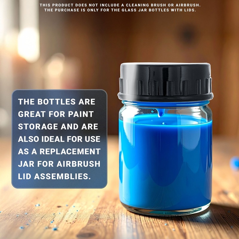10pk Airbrush 3/4oz Glass Jar Bottles with Plastic Lids, Store Paint Siphon Feed gallery