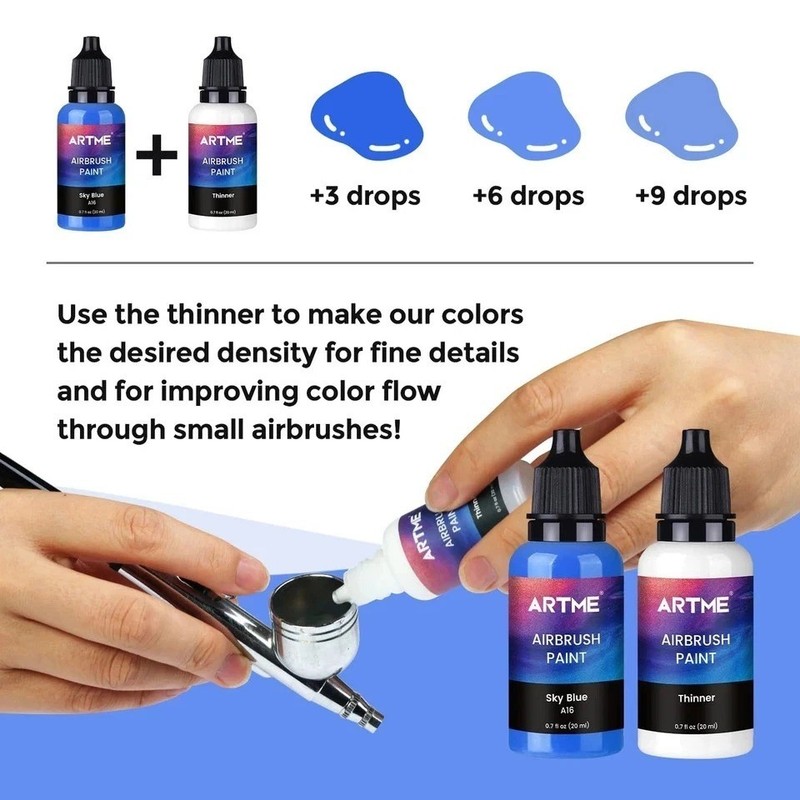 42 Color Acrylic Airbrush Paint Set with Thinners - Opaque, Metallic, Neon gallery