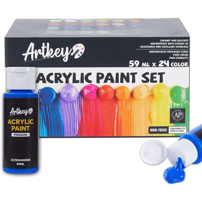 Acrylic Paint Set, 24 Colors 2 oz/59 ml Acrylic Paint Kit for Professional Ar…