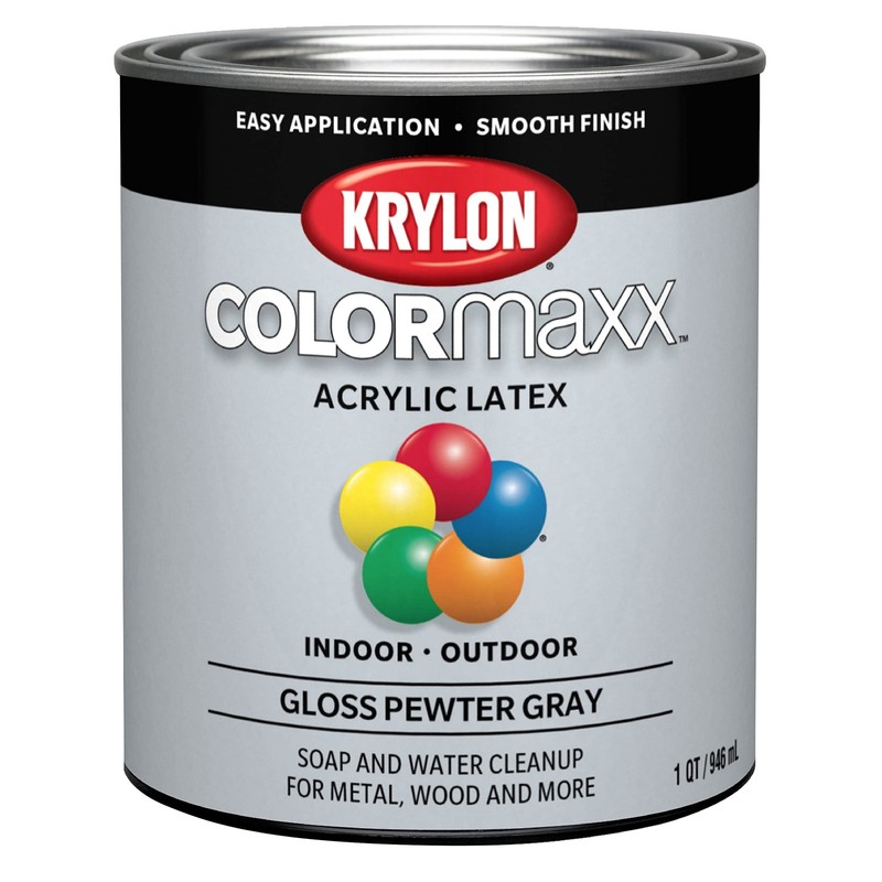 Krylon COLORmaxx Acrylic Latex Brush On Paint 32oz Gloss Pewter Gray