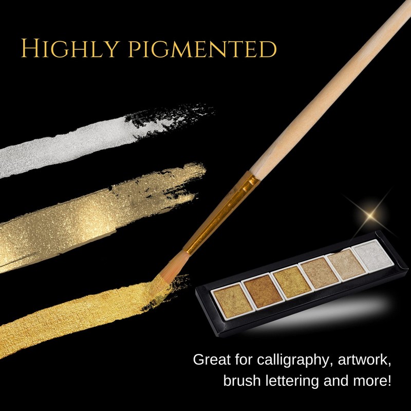 Golden Artistry: 6 Metallic Watercolor Paints 1 Count (Pack of 1), Gold gallery