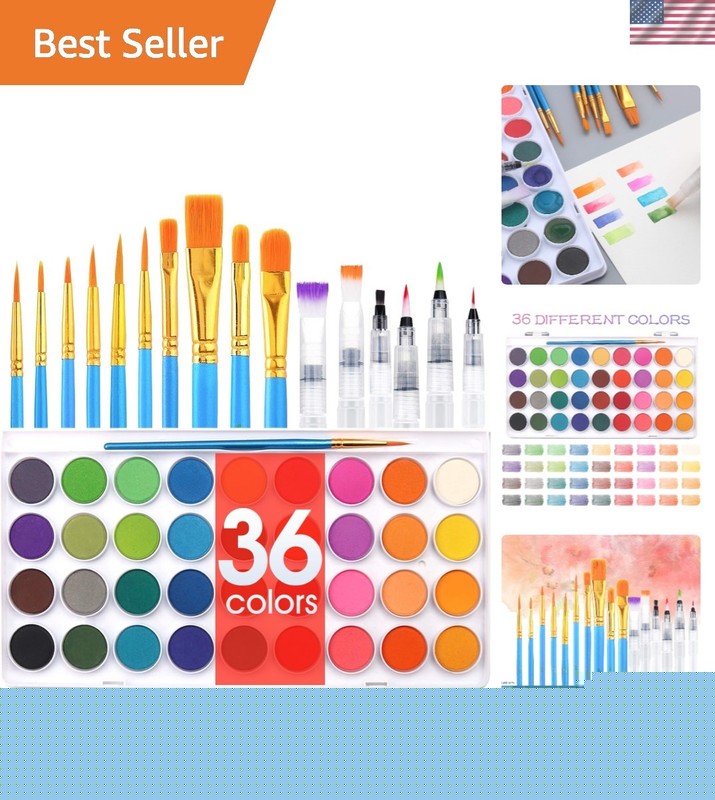 36 Colors Non-Toxic Watercolor Set with 10 Nylon Brushes – Ideal for Artists
