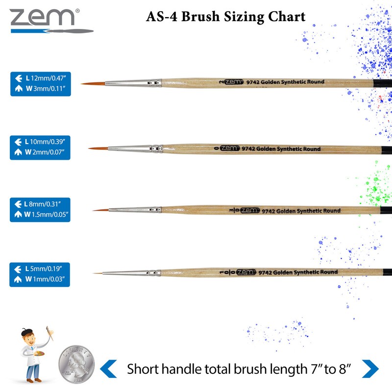 AS-4 Student Golden Synthetics Detail Brush Set 4 pcs gallery