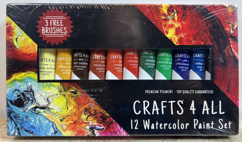 Crafts 4 All 12 Watercolor Paint Set W/ 3 Brushes Inside NEW Sealed