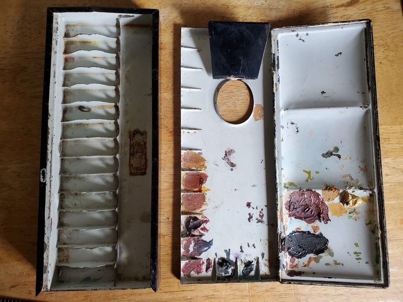 Antique Tin Paint Palette Winsor or other – no label – Watercolor Box Vintage