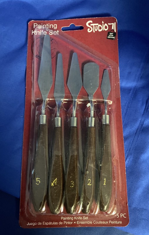 NEW, STUDIO 71 5 Piece Painting Stainless Steel Knife Wooden Handle Set