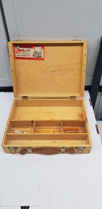 Vintage 1950s Grumbacher Artist Wood Case Supplies Box 13″ x 10″ x 3″ Shelf G4