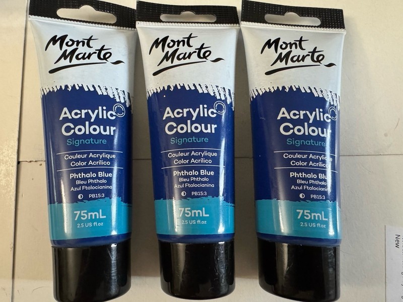 Lot of 3 Mont Marte Acrylic Colour Signature Paint Pthalo Blue 75ML 2.5 oz