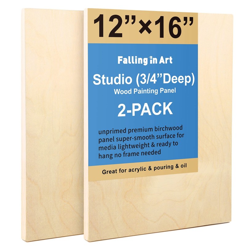 Unfinished Birch Wood Panels Kit, 2 Pack of 12×16’’ Studio 3/4’’ Deep Cradle …