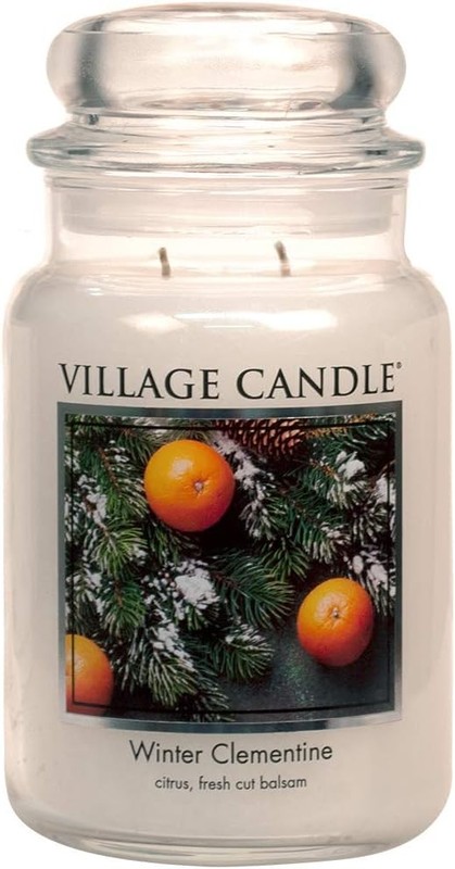 Village Candle Winter Clementine Large Apothecary Jar, 21.25 oz., White