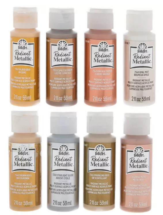 FolkArt Radiant Metallic Multi-Surface Acrylic Paint – 8 Piece Set 2 floz Bottle