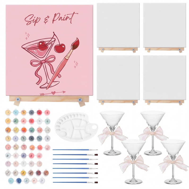 4 Set Sip and Paint Girls Night Kit for Party Sip and Paint Kit for Adults Ca…