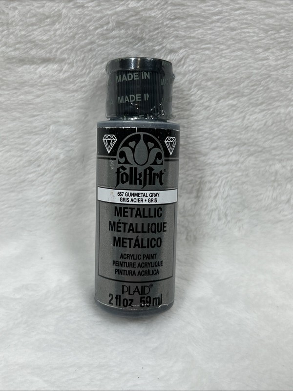 Metallic Acrylic Paint FolkArt 2oz 667 Gunmetal Gray Shimmering Craft Paint