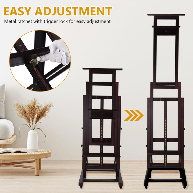 Movable Large H-Frame Painting Easel - Artist Studio Easel -Heavy Duty Art Easel gallery