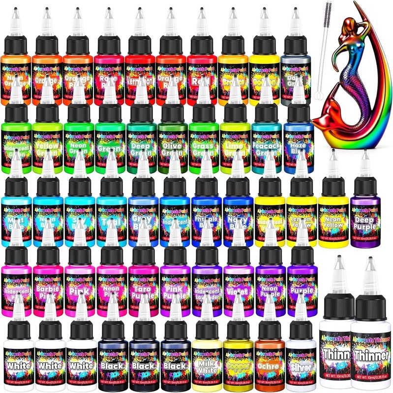 Airbrush Paint – 54 Colors with 2 Airbrush Thinners, Ready to Spray Air Brush…