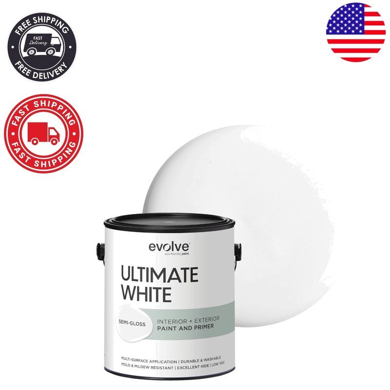 Durable Ultimate White Paint & Primer, Semi-Gloss, 1 Gallon for Easy Application