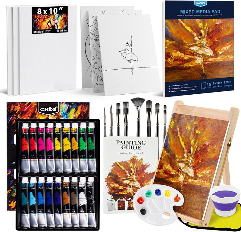 Acrylic Paint Set for Adults & Kids – 37PCS Art Painting Supplies Kit with 18 Co