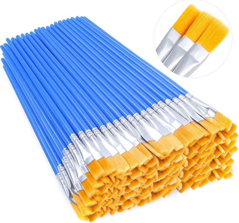 100PCS Small Paint Brushes Bulk, Flat Top Acrylic Mini Brushes for Kids, Crafts