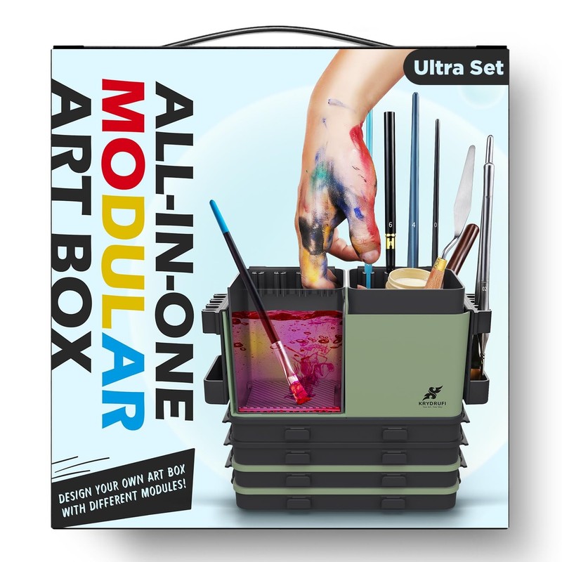 Portable Modular Painting Station Ultra Set with Brush Cleaner and Palette Tray