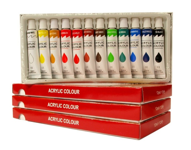 3 Boxes – Acrylic Rainbow Pigments Artist Paint Set – Twelve 12ml Tubes – New