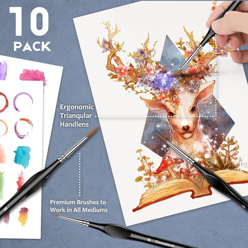 10Pcs Micro Paint Brushes Set with Triangular Handles - For Acrylic, Watercol... gallery