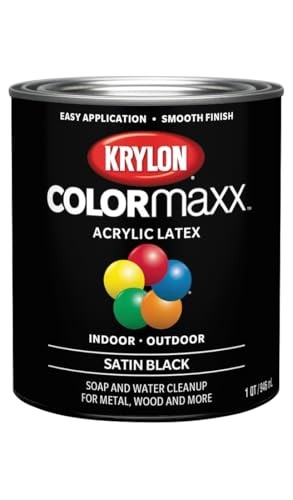Krylon COLORmaxx Satin Black Acrylic Latex Paint 32 Fl Oz for DIY Projects