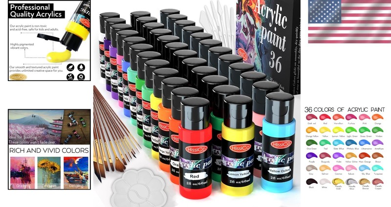 55PCS Acrylic Paint Set - Non Toxic, 36 Rich Pigment Colors gallery