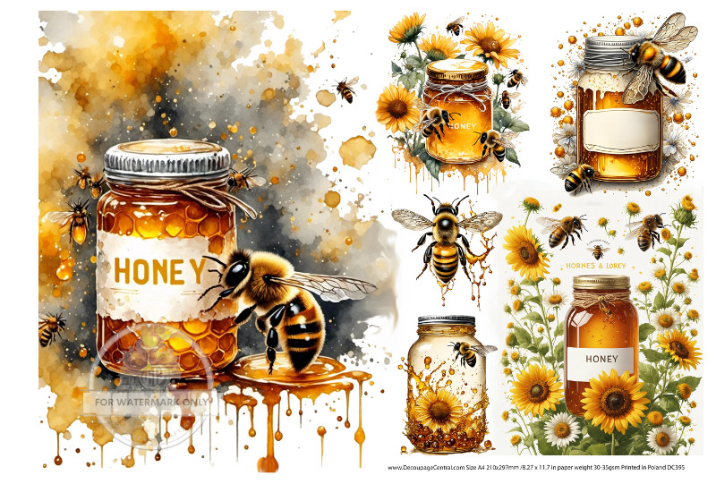 Honey Bees | A4 Rice Paper for Decoupage | Decoupage Central