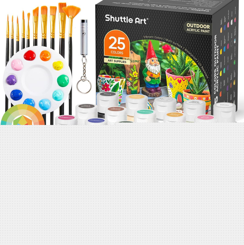 25 Colors Outdoor Acrylic Paint Set, 2Oz/60Ml Waterproof Acrylic Paint with 10 B