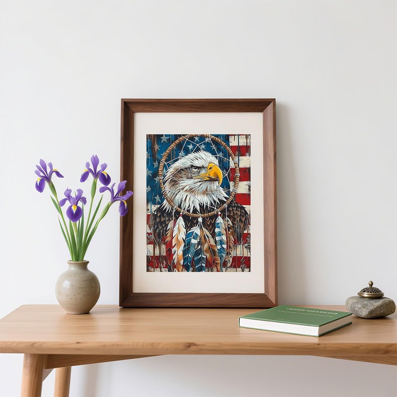 Eagle 5D Diamond Painting Kits for Adults, American Flag Dreamcatcher Diamond Ar gallery