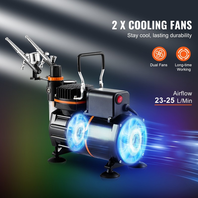 VEVOR Airbrush Kit Dual Fan Air Compressor Airbrushing System Kit 3 Airbrushes gallery